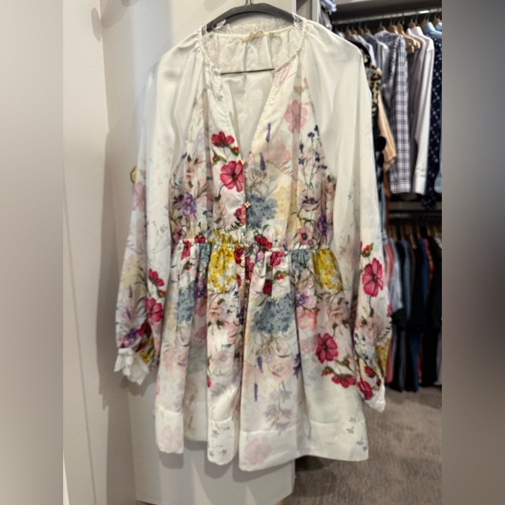 Anthropologie Floral Mini Dress - White and Pink